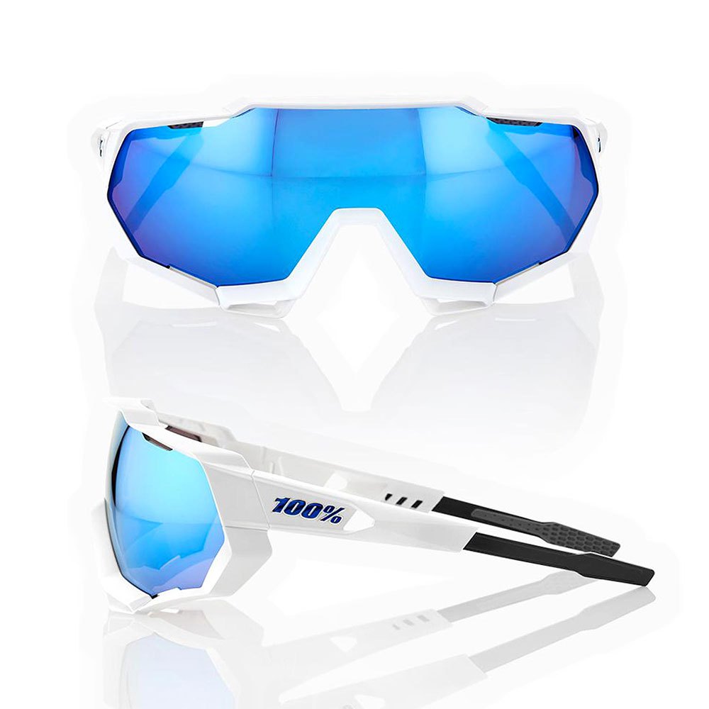 100% Speedtrap Matte White Hiper® Blue Multilayer Mirror Lens