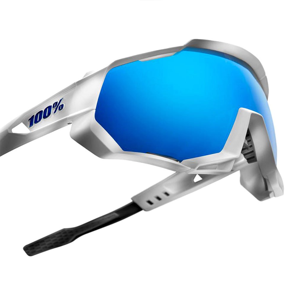 100% Speedtrap Matte White Hiper® Blue Multilayer Mirror Lens