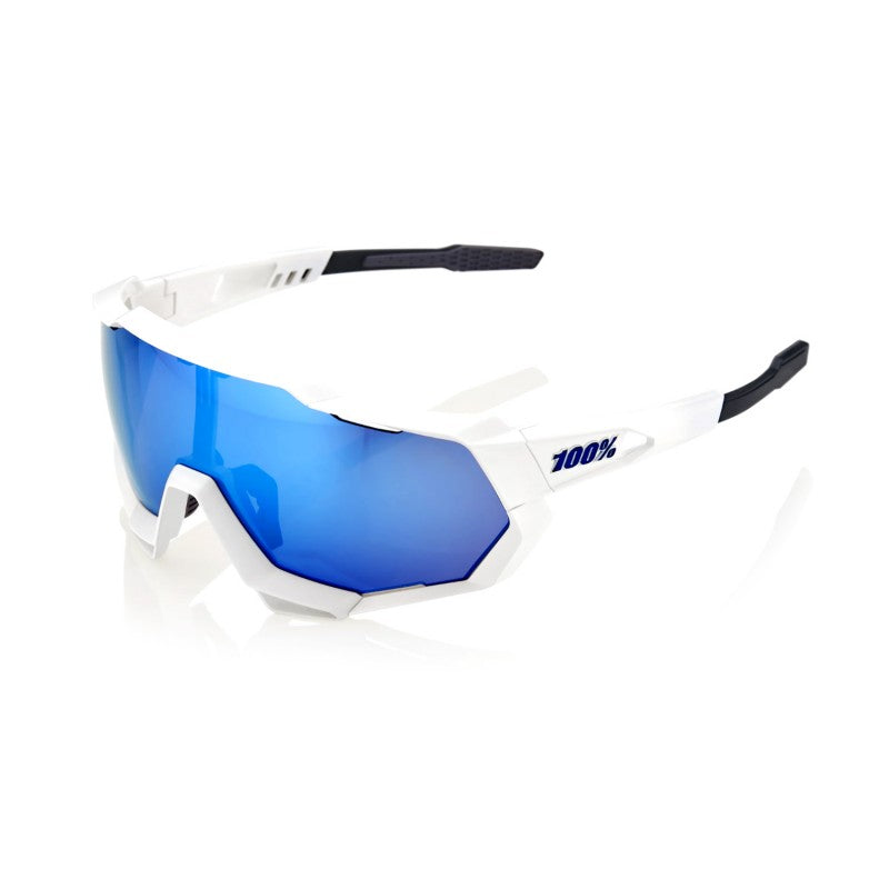 100% Speedtrap Matte White Hiper® Blue Multilayer Mirror Lens